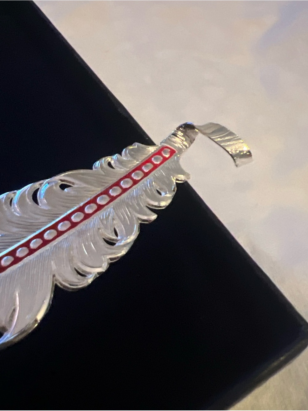 Montana Silversmiths Silver Feather Hat Pin with Red and Blue Trim - Picture 5 of 12